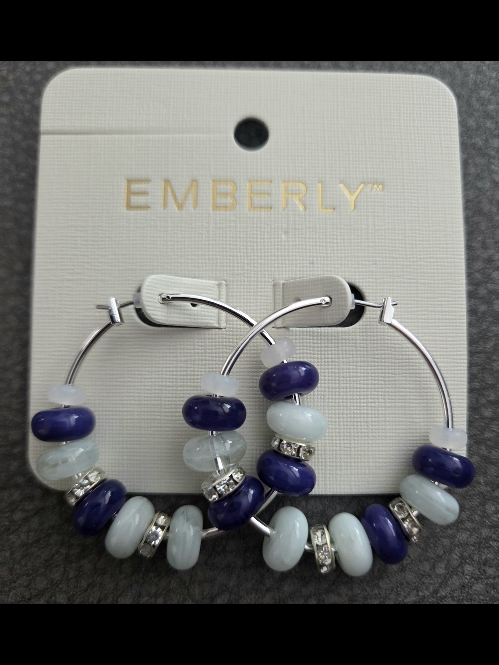 Emberly NWT Hoop Earrings with Navy and Light Blue Beads